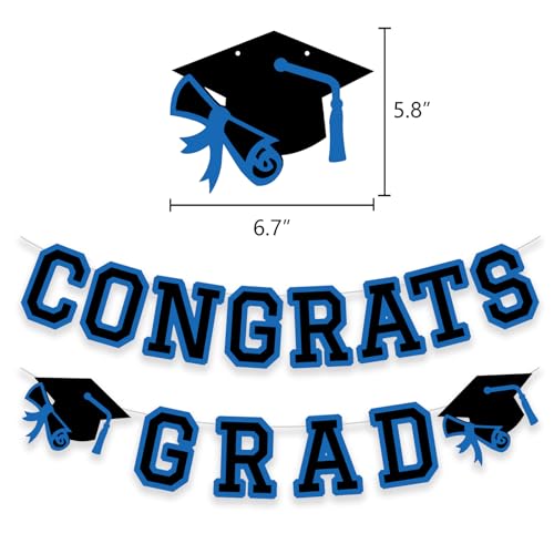 Image of Congrats Grad Banner Graduation Party Banner Decoration Hanging Garland High School College Backdrop Supplies Blue