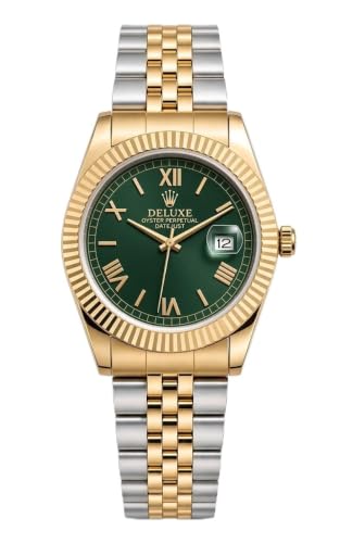 Image of NEW Golden Silver Green Dail Date Working Analog Watch for Mens