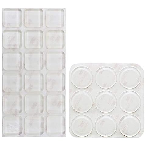 Shintop 27 Pieces Furniture Bumpers, Clear Adhesive Glass Top Bumpers Anti-scratch and Noise Dampening for Glass, Doors, Cabinets Drawers and Furniture Protection (Square, Circle) Cover