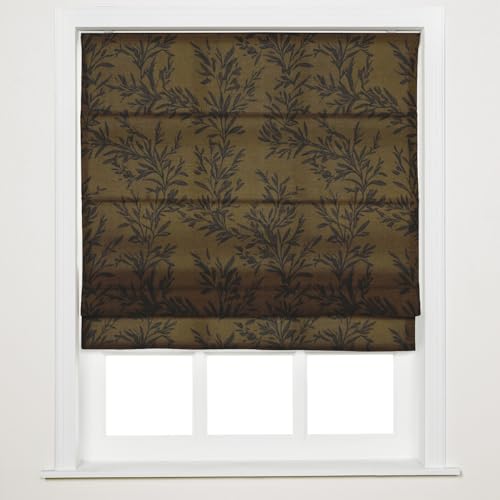 Image of TWOPAGES No Drill Cordless Vintage Leaf Print Roman Shades Linen Textured Roman Blinds for Windows, Custom Made Room Darkening Light Filtering Roman Window Shades, Bronze, 1 Piece