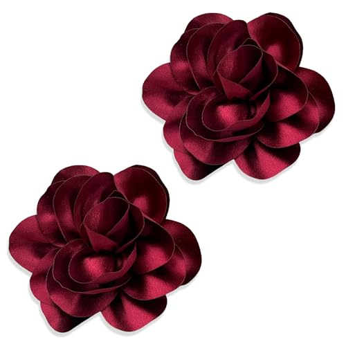 Image of 2Pack 6inch Extra Large Satin Brooches Lapel Pins Dainty Elegant Fabric Camellia Rose Flower Brooch Pin for Women Wedding Part Dance Clothes Accessories Jewelry