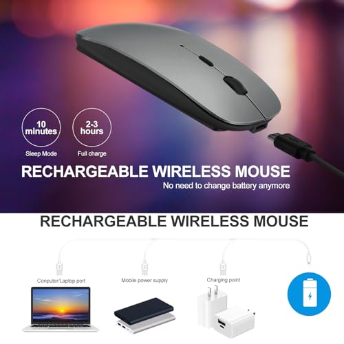 Image of KLO 4 Modes Rechargeable Bluetooth Mouse BT3.0 /5.2+USB-2.4G /Type-C,Wireless Mouse for MacBook pro /MacBook air /Laptop /iMac /ipad /Notebook /pc (BT /USB-C Grey)