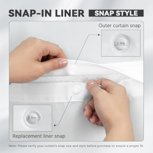 EUTXL White Snap-in Liner 53" Wx60 L, for 54" Wx80 L No Hook Shower Curtain — view 2