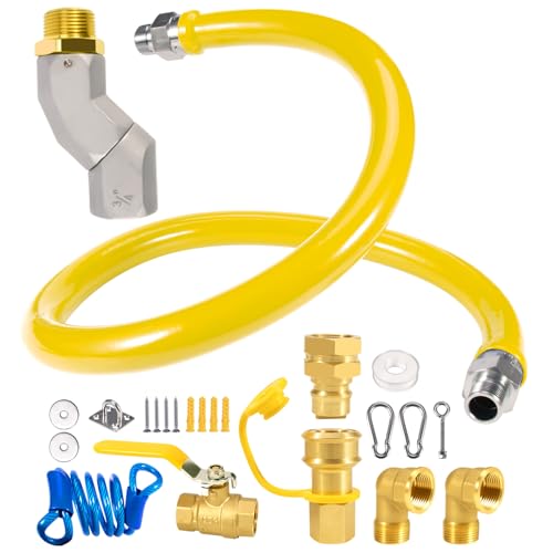Commercial Gas Hose/Connector Kit 3/4 × 48/36 Inch,1675KIT48/36 Safety System Kit with CSA Certification,Flex Gas Line Hose Kit for Commercial Kitchen,Comes with 3/4 Quick Connect,2 Copper Elbows
