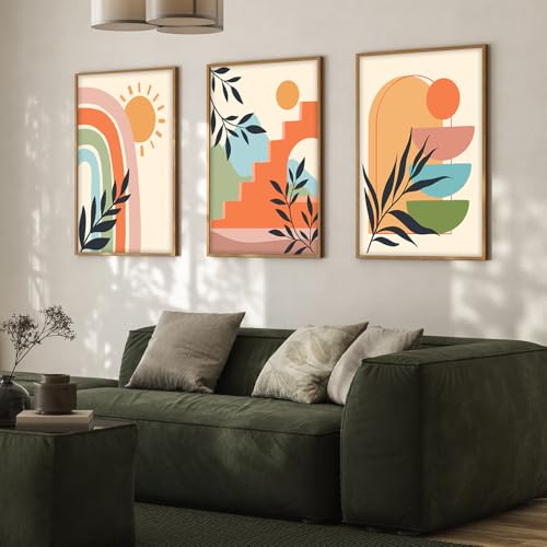 Image of BANGERZ Wall Art Painting Boho Artwork Living Room and Bedroom Frames Decor, Office and Framed Hotel Decoration Big Size Set of 3 (Artwork 1, 13x19 inch)