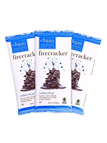 Chuao Chocolatier Firecracker Dark Chocolate Bars | Gourmet Sea Salt Chipotle Popping Candy No Preservatives | 3 Pack (2.8 oz each)