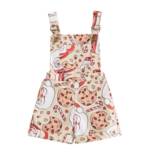 Gaono Christmas Baby Girl Outfit Cute Santa Claus Gingerbread Man Print Overalls Suspender Shorts Toddler Christmas Clothes (Apricot, 18-24 Months)