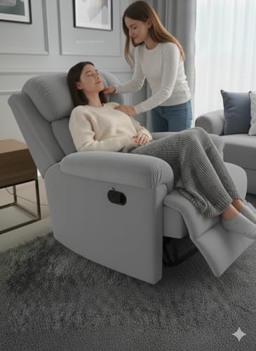 Image of Fabric Livo Recliner Sofa Chair Single Seater for Living Room, Office Manual Push Back Recliner Sofa Chair with Cushioned Armrest & Back Support (Dark Grey)