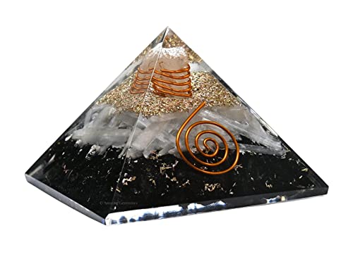 Amazing Gemstone Pirámide de Orgón con piedras curativas naturales y bobina de cobre para la riqueza y el éxito de los campos electromagnéticos Turmalina negra Selenita Cover