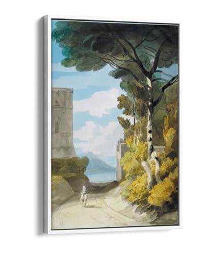 Impression sur toile View Near Naples 1781, chef-d'œuvre de Francis Towne sous cadre blanc