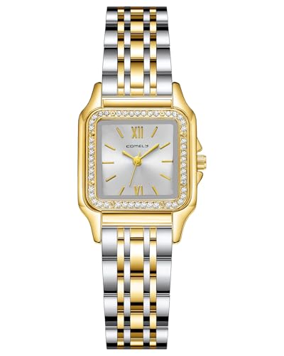 CIVO Montre Femme Acier Inoxydable: Doré Argent Rectangulaire Quartz Analogique - Etanche Montre Élégant Cadeau pour Femmes et Filles