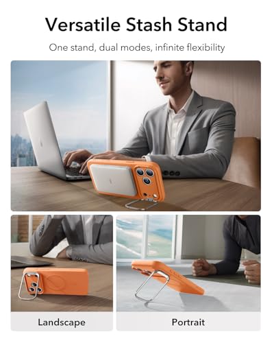 Image of ESR Silicone Case for iPhone 17 Pro, Built-in Camera Stash Stand Compatible with MagSafe, Military-Grade Drop Protection Magnetic Phone Case for iPhone 17 Pro, Cloud Series, Orange