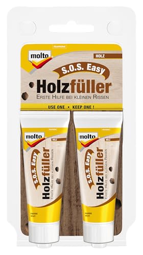 Molto S.O.S Easy Holzfüller, Fertigspachtel zur Reparatur kleiner Schäden im Holz, Weiß, 2x 20 ml