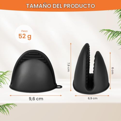 Miniatura 2 de Auauy 1 Par Silicona Mini Manopla Horno, Guantes Resistentes Al Calor, Lindos Para Cocina, Manoplas Pequeñas Airfryer Negro