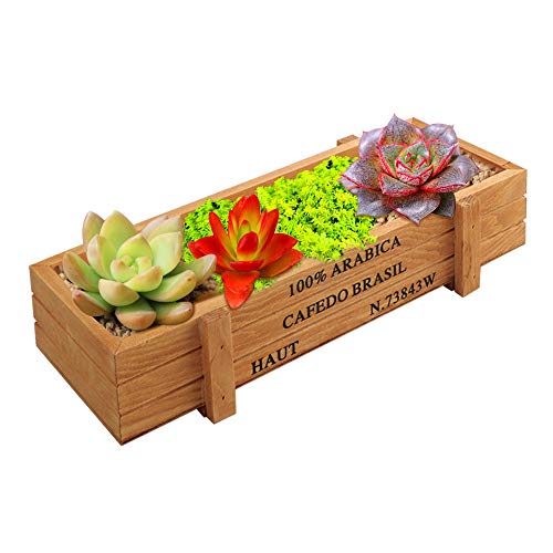 VINFUTUR Caja Madera Plantas Maceta Madera Rectangular Suculentas Macetero Madera Jardinera Rectangular para Jardín Casa Cocina Oficina 22.4 * 8.5 * 4.8cm(SIN Flores)
