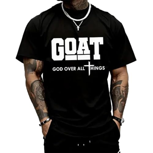Goat (God Over All) Graphic T-Shirt for Men 100%25 Pure Cotton Loose Street-Style Short Sleeve. Casual top (Black X-Large)