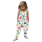 GLIGLITTR Toddler Baby Girl Jumpsuit One Piece Dinosaur Sleeveless Strap Romper Harem Pants with Pockets Summer Outfits Clothes (Dinosaur, 3-4T)