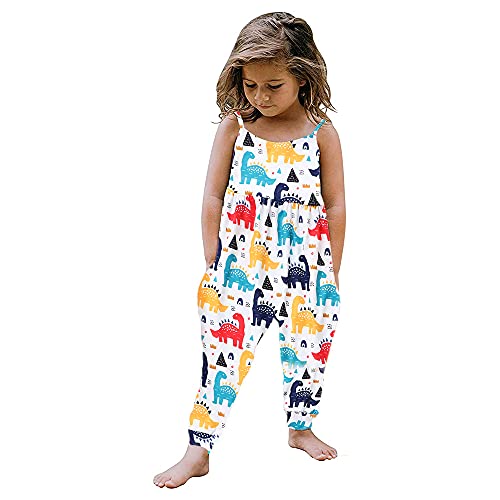 Gliglittr Toddler Baby Girl Jumpsuit One Piece Dinosaur Sleeveless Strap Romper Harem Pants With Pockets Summer Outfits Clothes (Dinosaur, 2-3T) #TOP9