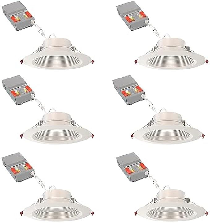 Juno WF6 Dreg B ALO20 SWW5 90CRI CP6 MW M2 Canless Wafer Recessed LED Downlight, Deep Regressed Baffled Trim Style, 6-Inch, Matte White, 6-Pack