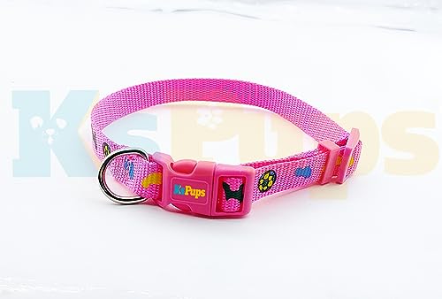 Image of 15mm Soft Printed Dog Collar and Leash Set I Puppy Printed, Adjustable Nylon Collar with Leash I for Small and Medium Dogs (Pink)