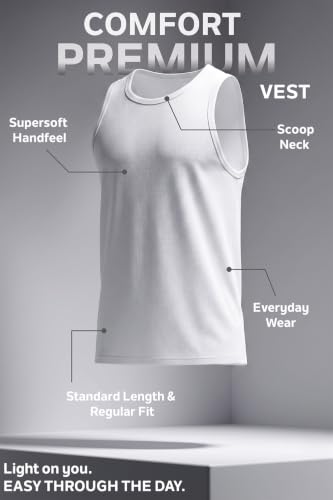 Image of Van Heusen Men's White Cotton Vest - Pack of 1 |Antibacterial 100% Combed Cotton | Moisture‑Wicking, Stay‑Fresh Technology, Soft Handfeel | Extended Length |Doesn't lose shape | Regular Fit Sleeveless Innerwear | Style 10071