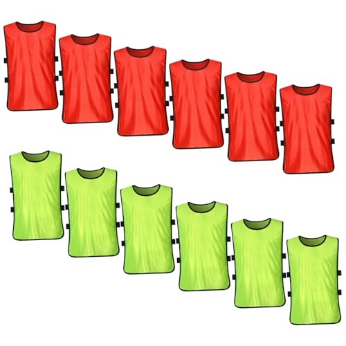 OFFSCH 12 Piezas Petos de Entrenamiento para Adultos Chalecos Transpirables de Poliéster para Fútbol y Baloncesto Rápido Secado Xl Colores Fluorescente Verde y Azul