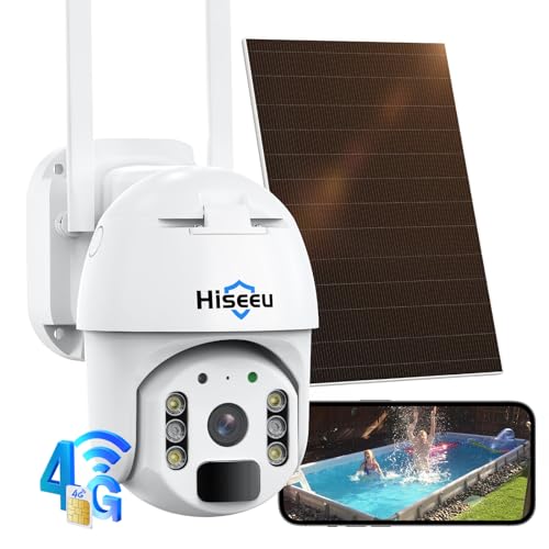 Hiseeu 4G Cellular Security Cameras Wireless Outdoor, Security Camera No WiFi Needed, Solar Cameras 360° PTZ, 2K Color Night Vision, 2-Way Talk, PIR Motion, SIM Card Included