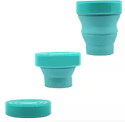 Copo Retrátil e dobrável 400ml com tampa - Livre de BPA reutilizável e resistente - COR: TURQUESA