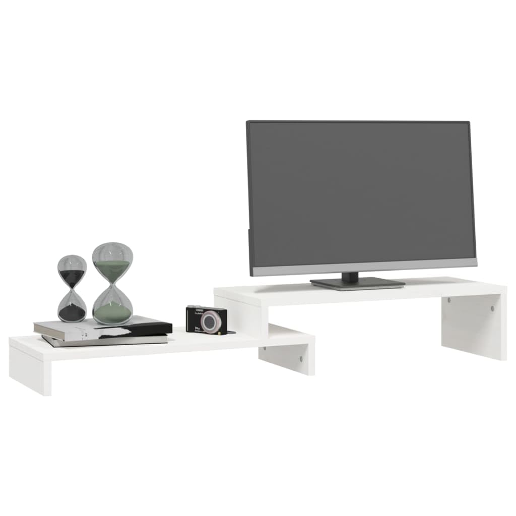 Supporto per monitor bianco in legno di pino massiccio, regolabile in altezza, 52-101 x 22 x 14 cm, supporto da scrivania con ripiano per tastiera per casa, gaming, workstation e ufficio