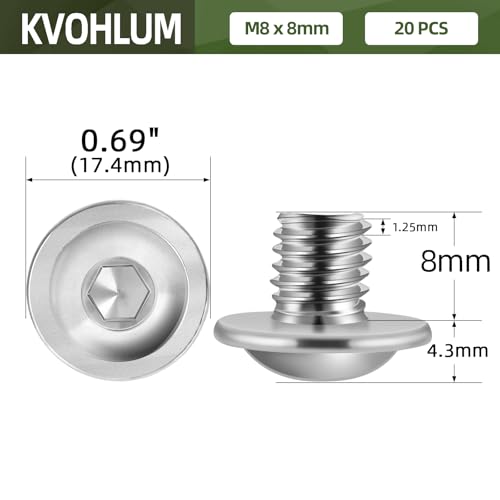 Image of M8-1.25 x 8mm 20 PCS Flanged Button Head Socket Cap Bolts Screws, Stainless Steel 304, Allen Socket Drive, Screwdriver Bit Included, Bright Finish, Fully Machine Thread