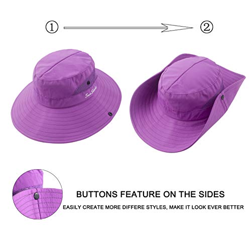 HGGE Kids Girls Sun Hat UV Protection Wide Brim Beach Cap with Ponytail Hole4