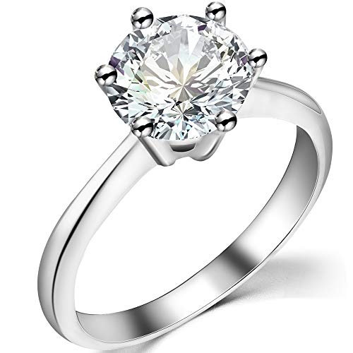Jude Jewelers Stainless Steel 1 to 4 Carat Cubic Zircon Simulated Diamond Solitaire Wedding Engagement Ring