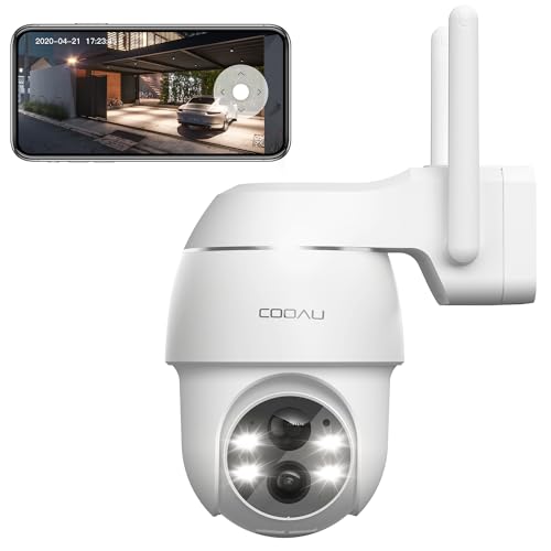 COOAU Cámara de vigilancia exterior con batería solar – Cámara de vigilancia exterior – 2 K PTZ 355°/90° inalámbrica WiFi IP Cámara exterior con detector de movimiento inteligente | visión nocturna de