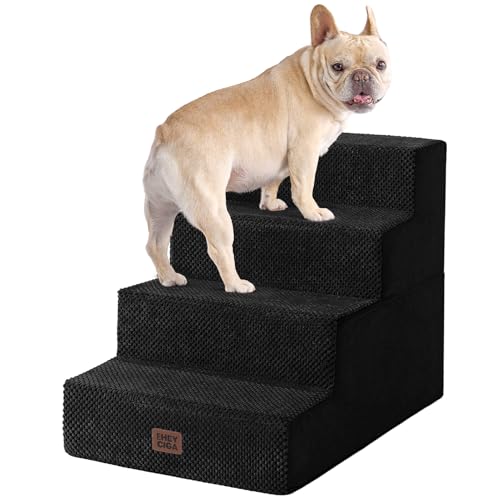 Image of EHEYCIGA Dog Stairs for Bed 18 inch H, 4-Step Extra Wide Dog Steps for High Bed, Pet Steps for Small Dogs and Cats, Non-Slip Balanced Pet Ramp Indoor, Black