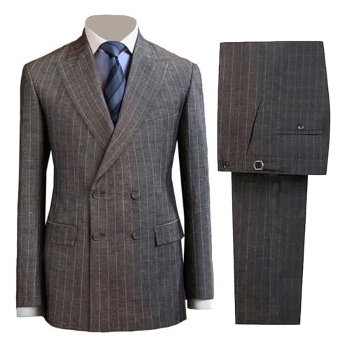 Men's Double-Breasted Pinstripe Suit, Gray Business Professional, 2-Piece Formal Wear with Blazer and Trousers