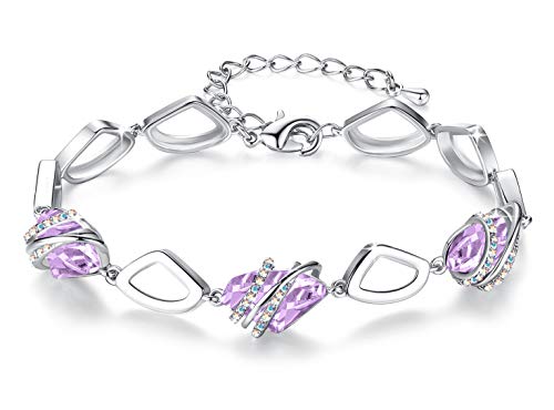 Leafael Wish Stone Link Charm Bracelet for Women, Hypoallergenic Silver tone or Rose Gold Womens Jewellery, 7+2 Inch Chain, Birthstone Charm Bracelets with Gift Box, Birthday Gifts for Women