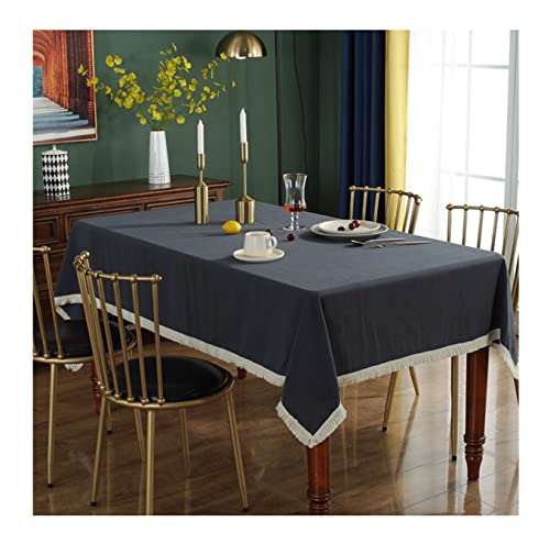 FANIVIN Mantel de borlas de algodón Banquete Mesa Tela Decoracion de Mesa Color sólido Simple Gris Oscuro Rectángulo 140*180cm Cover