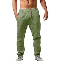 Generico Pantaloni Chino Lino Uomo Estivi Elasticizzati Casual Leggeri Larghi Pantalone Elegante Traspirante Confortevole Loose Fit con Tasche Stile Sciolte Morbide e Versatile Pants