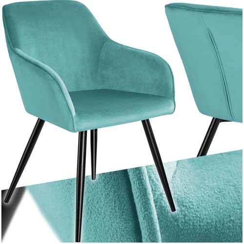 tectake® Silla Tapizada en Terciopelo, Sillas de Comedor Ergonómicas y Versátiles, Gran Estabilidad y Capacidad de Carga, Sillas Cocina Elegante - 1 Silla Turquesa/Negro
