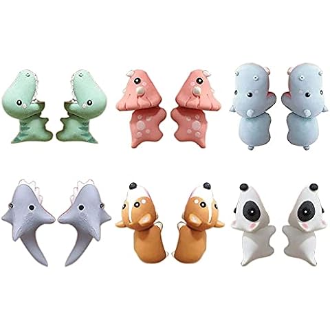 Animals Stud Earrings, 3D Cute Cartoon Bite Earrings Clay Earrings Shark Dog Dinosaur Shaped Personality Women Earrings Set - 6 Pairs Cover