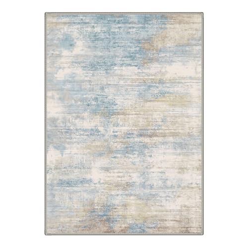 Image of BEIMO Area Rugs 8x10 for Living Room Bedroom, Modern Abstract Machine Washable Rug, Large Soft Low Pile Floor Cover with Non Slip Backing for Dining Room, Dusty Blue Beige