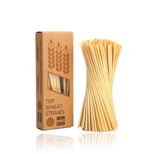 HIROCK 100 pcs pailles de blé Naturel, 100% biodégradable, écologique, compostable, Organique, Wheat Straw remplacer Les pailles en Plastique Cover