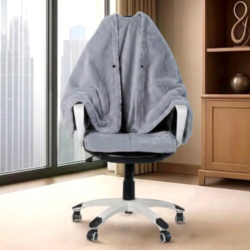 Cozy Bliss 2.0 Office Chair Blanket, Detachable Faux Fur Wearable Blanket โ Work from Home & Practical Gifts for Cold People, with Chair Wrap Attaches, Grey