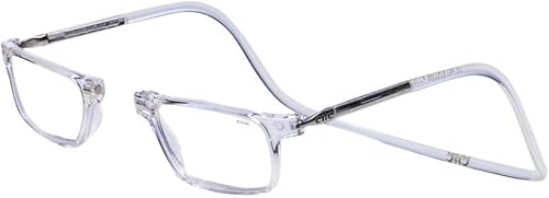 Clic Lentes de lectura magnéticos, lectores de computadora, lentes reemplazables, patillas ajustables, ejecutivos, (M-XL, transparente, aumento de