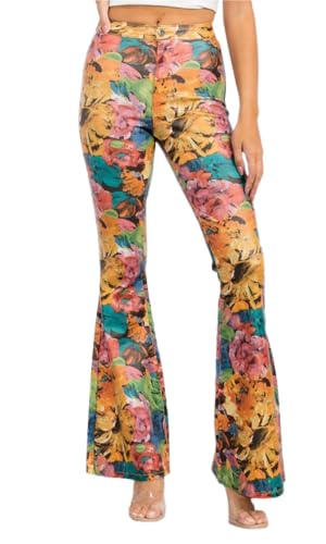 High Waist Foral Flared Bottom Jeans