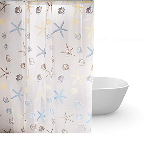 HuaForCity Cortina de Ducha Impermeable 180 x 240 cm (Anchura x Altura) Cortina de Baño Anti-Moho Antibacterial Lavable Patrón de Shell de Estrella de Mar Cover
