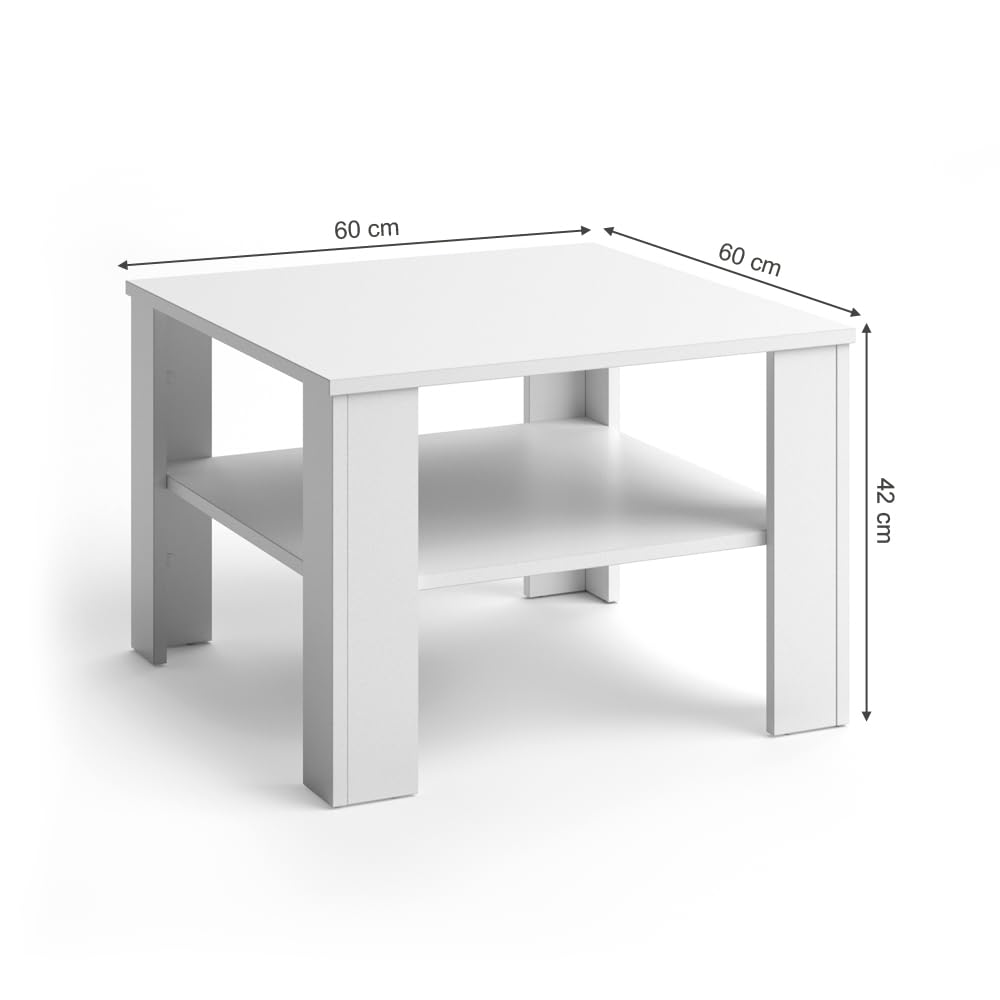 Vicco Couchtisch Homer, Weiß, 60 x 60 cm, zur Aufbewahrung von Zeitschriften und Fernbedienungen