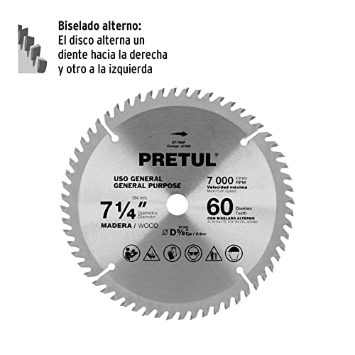 Discos para sierra circular de 7 1/4 para madera 20 disco para sierra circular 7 1 4 para madera marca Pretul (2)