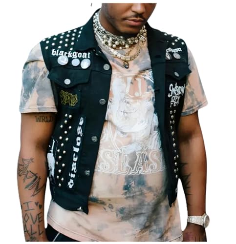 Mens Rockstar Black Studded Jean Pop Rock Blackgoat Denim Vest