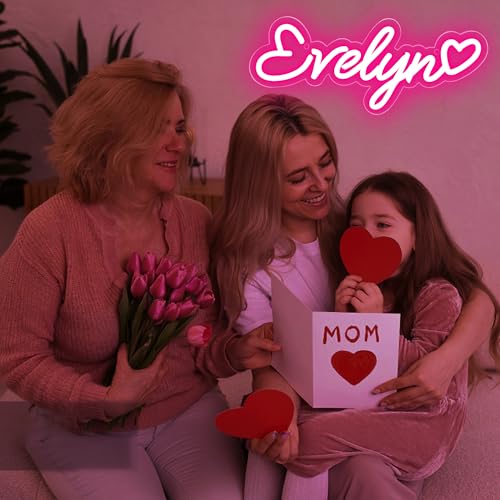 Image of Evelyn Name Neon Sign,LED Evelyn Name Neon Light for Kids Bedroom,Birthday Party Evelyn Decoration,Neon Sign Customizable for Wall Decor,Birthday Name Decor for Girl,Size 13.4 * 5.5 inches(D087)